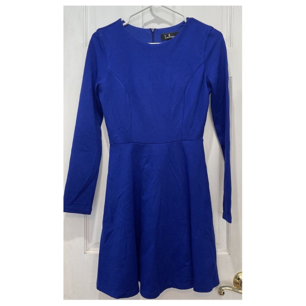 Lulus Blue Long Sleeve Fit And Flare Dress Size Small